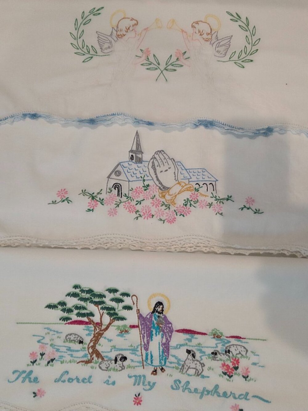 3 Vintage Religious Pillowcases